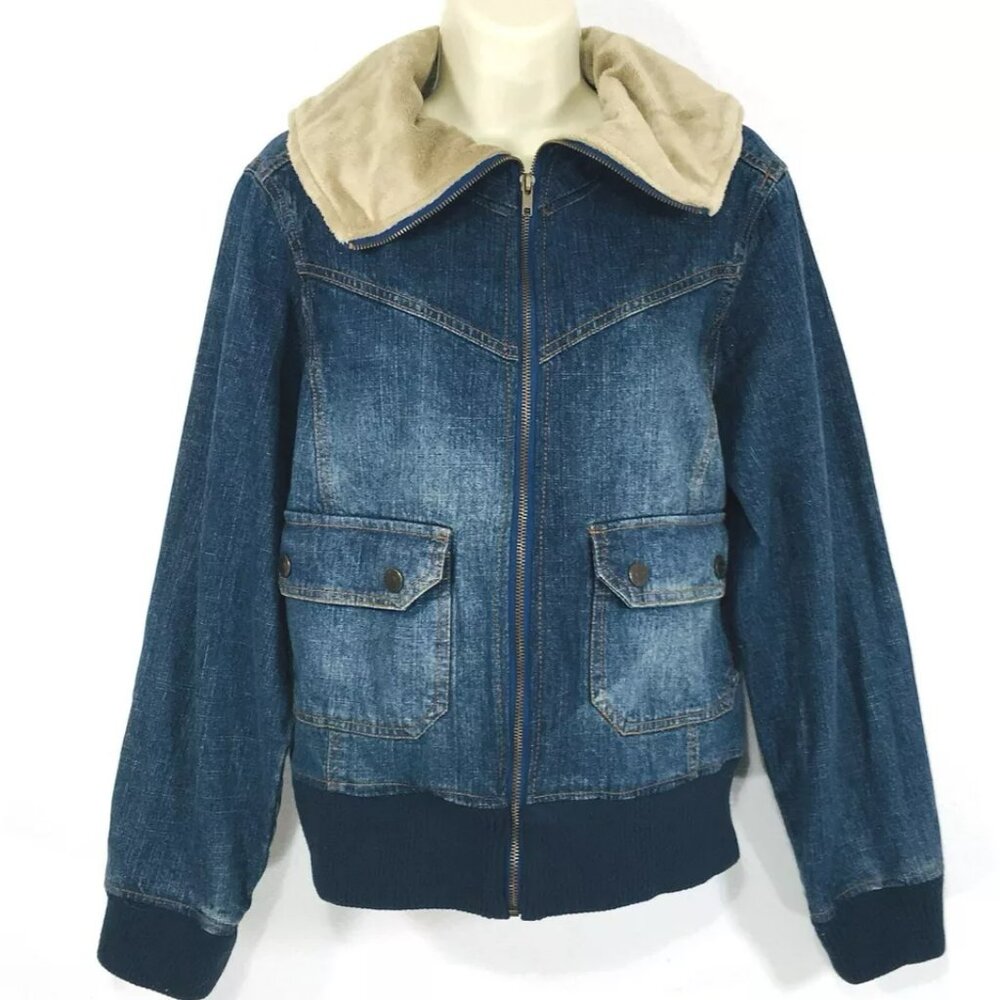 NWT Paris Blues Outerwear Bomber Trucker Jacket Sz 1X Faux Fur Full Zip Snaps